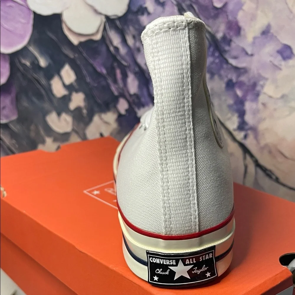 Converse High Top Sneaker in White with Red & Navy Accents - Picture 7 of 9